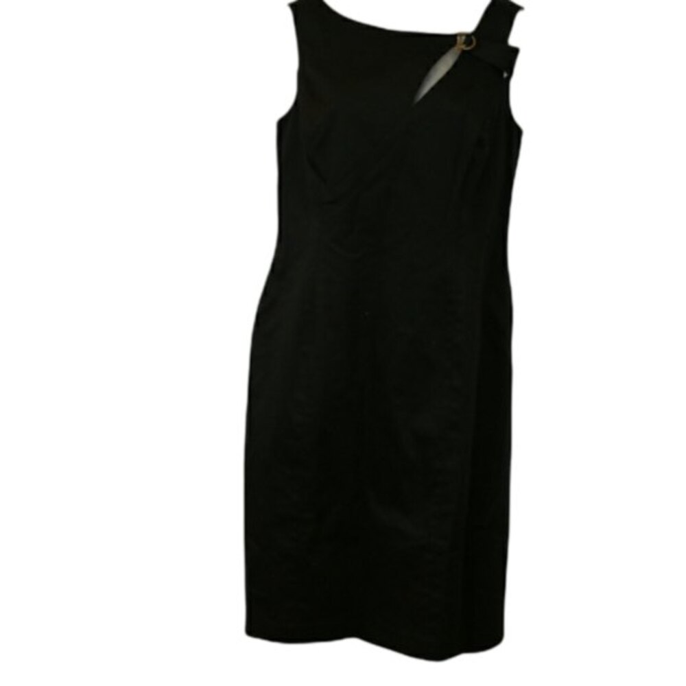 Liz Claiborne Black Sleeveless Buckle Detail Career Dress 10